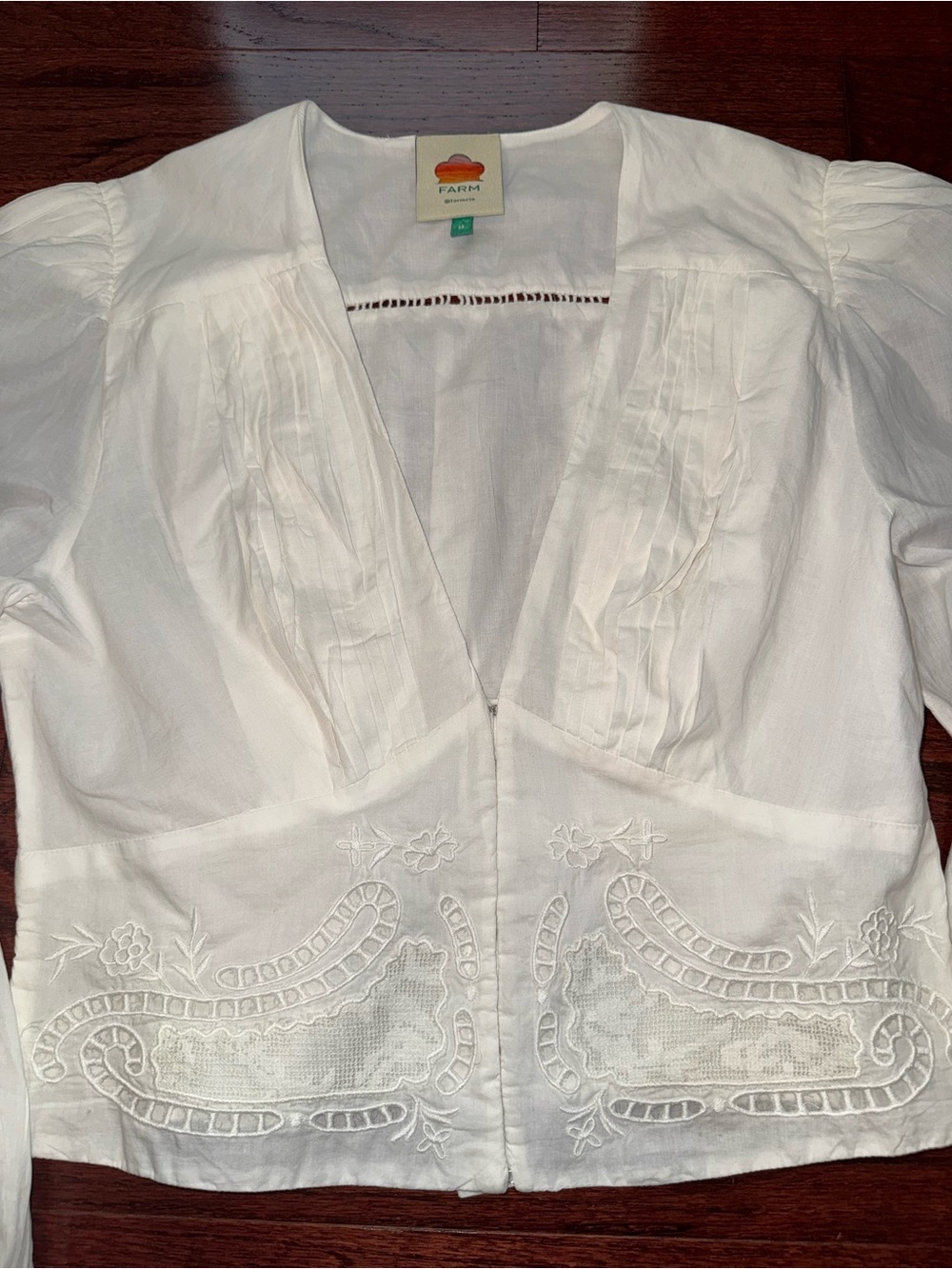 FARM Rio white cotton Eyelet Puff-Sleeve Blouse - Picture 6 of 12